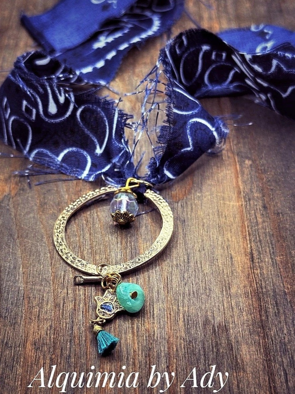 Amazonite Blue & Gold Paisley Scarf Necklace